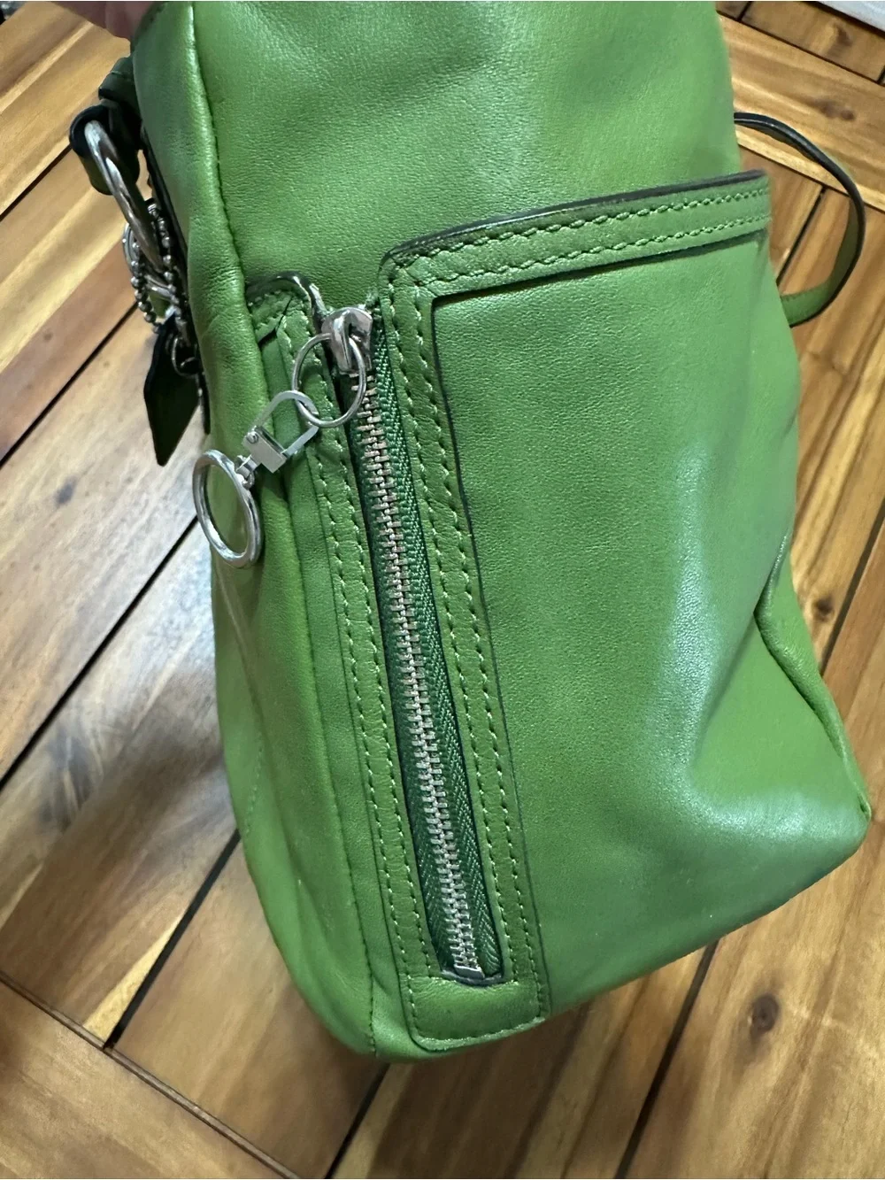 Coach Green Leather Gallery Shoulder Tote with Silver Hardware